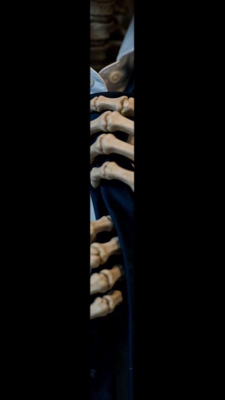 Experimental close-up composition featuring skeletal hands